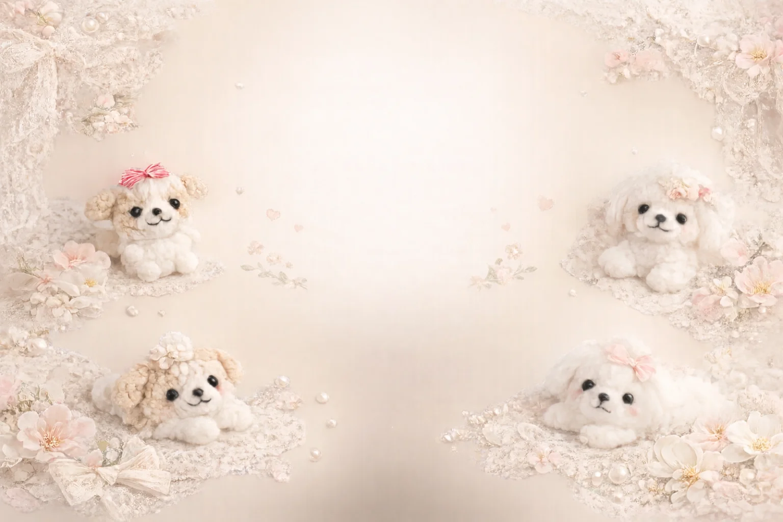 mofushiiのキービジュアル。ふわふわのあみぐるみ達とやさしいベージュの背景。